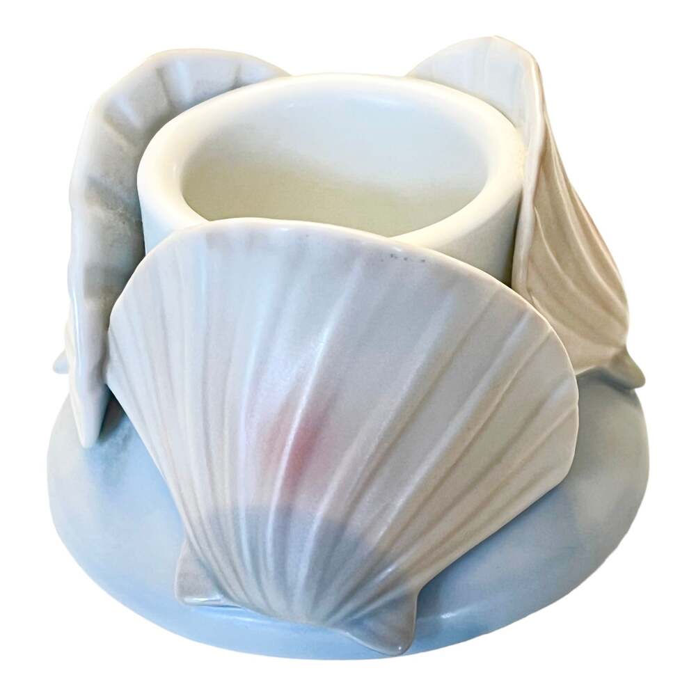 Nautical Shell Candle Holder Votive Tealight Stoneware Made In Japan 4” with Tag